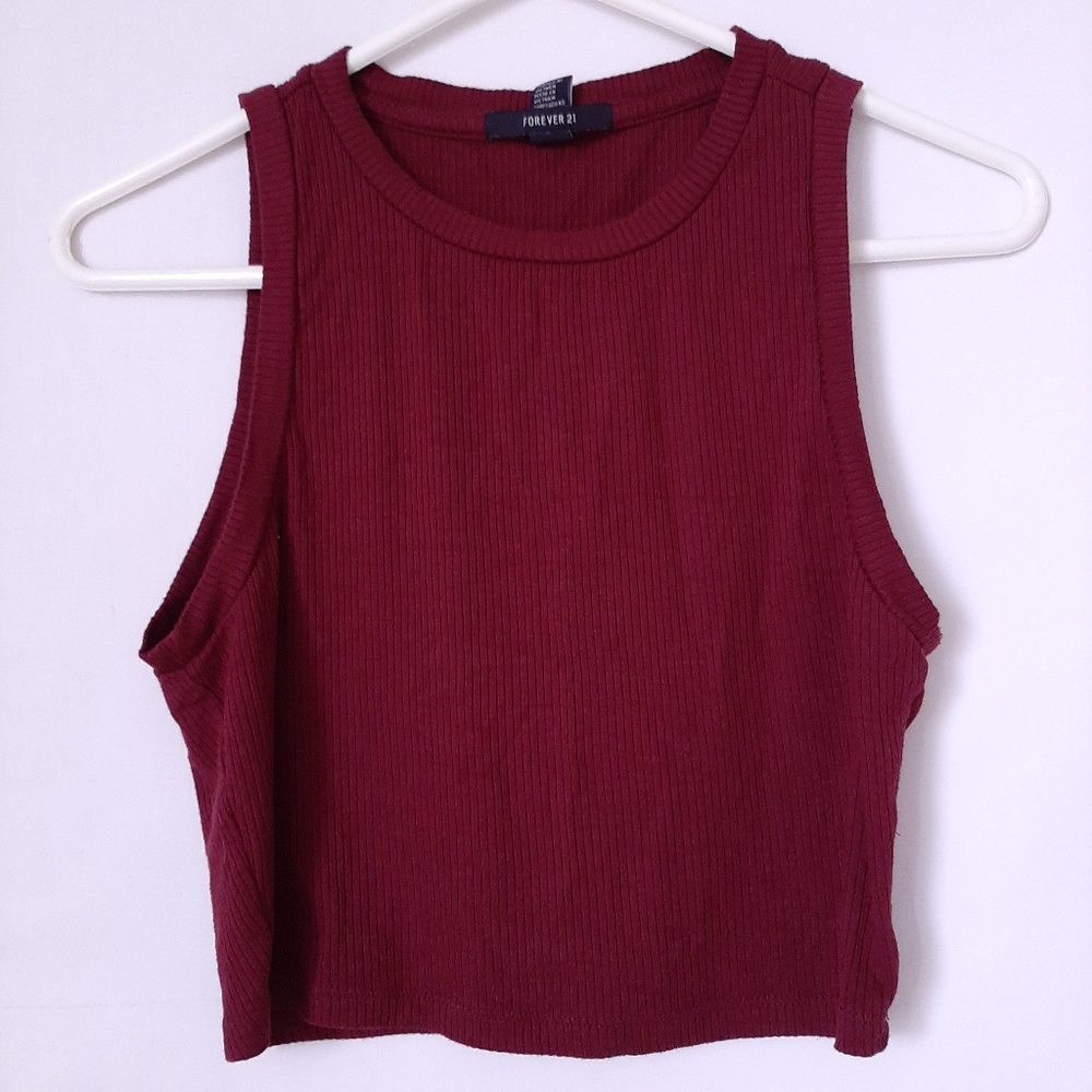 Maroon Ribbed Crop Top Tank